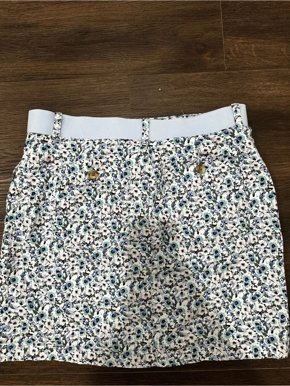 Lee White Floral Mini Skirt with Blue Accents
